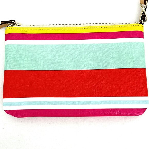 Kate Spade New York Women's Striped Multicolor Wristlet Trim Leather Logo Inside - Picture 3 of 11